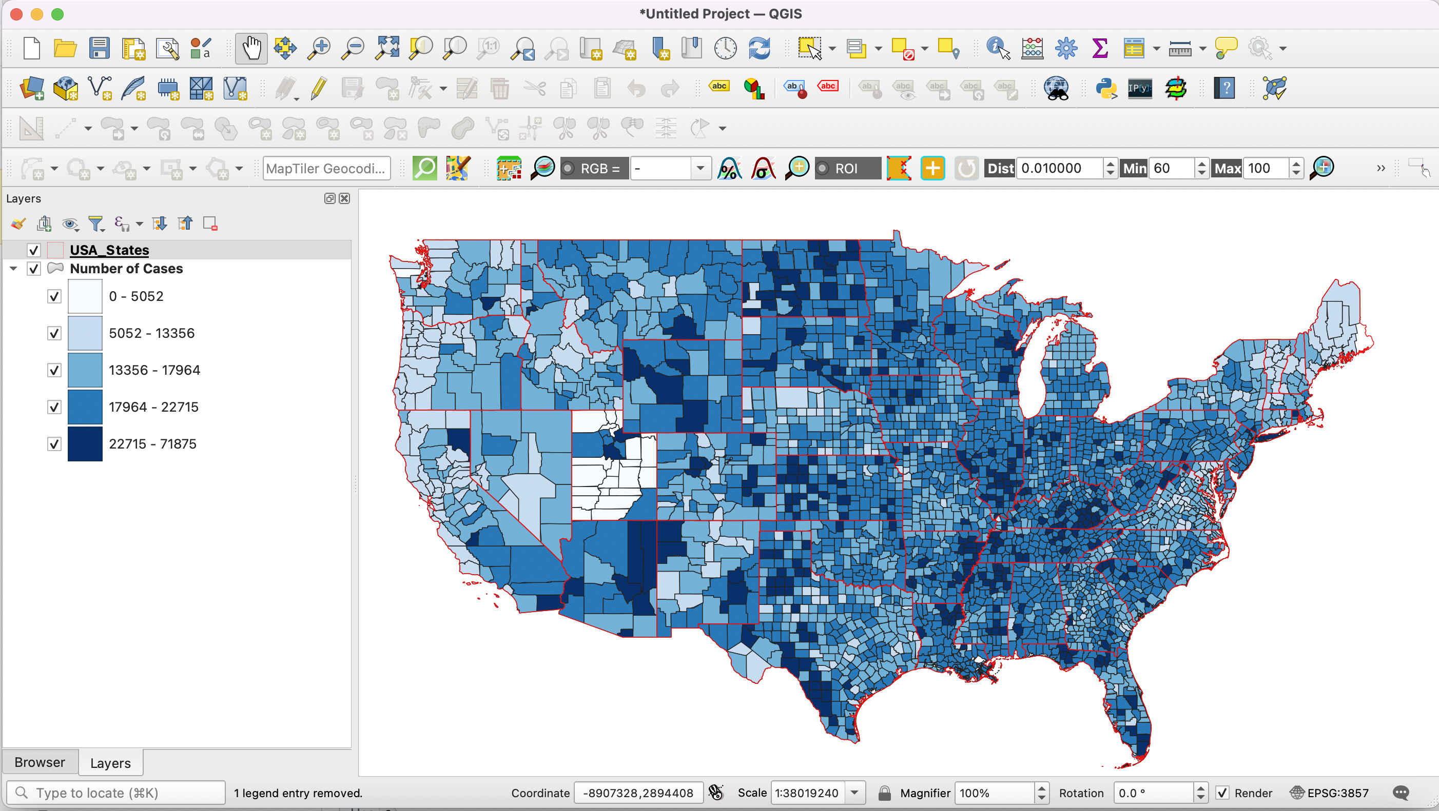 States Layer Draped on County Layer