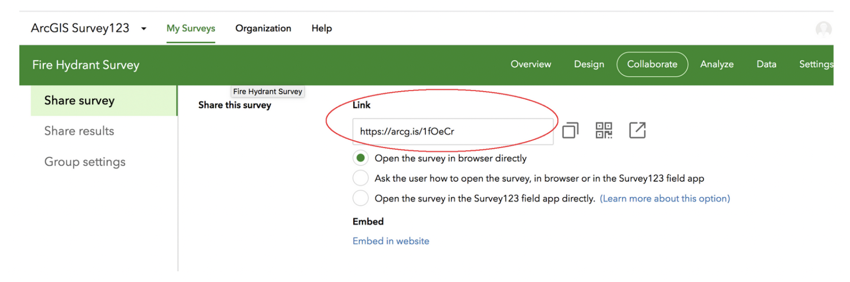 Survey123 Form URL
